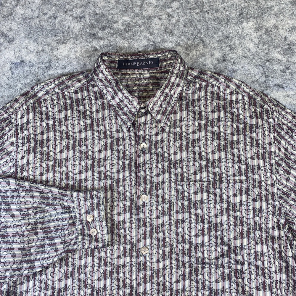 Jhane Barnes Dress Shirt Men's Large Multicolor Geometric Abstract Long Sleeve